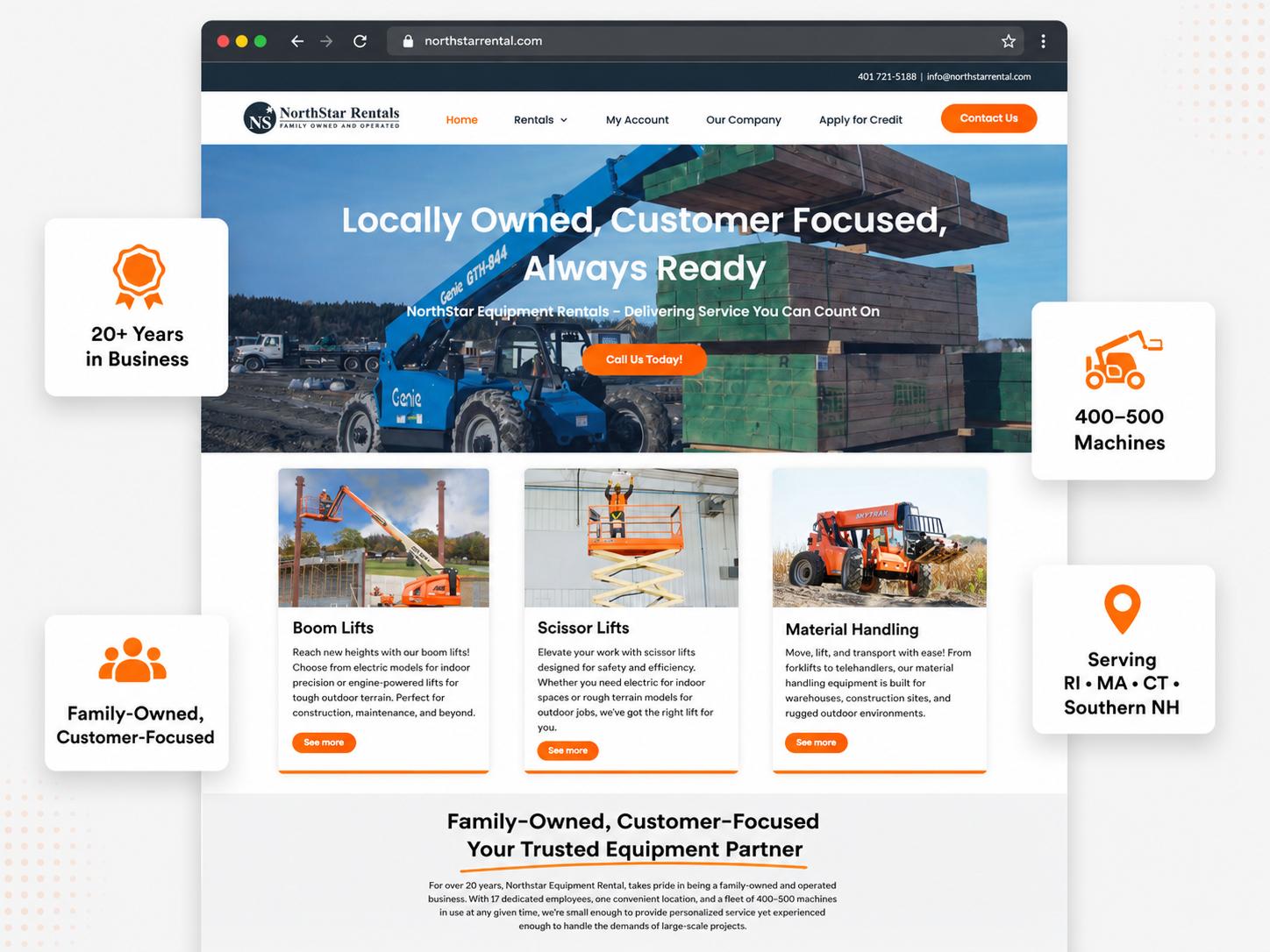 NorthStar Equipment Rental website on laptop