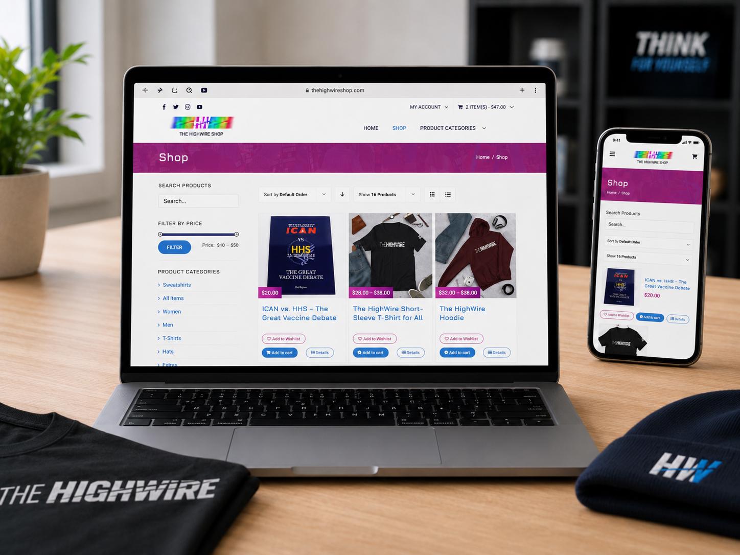 The High Wire Shop e-commerce website